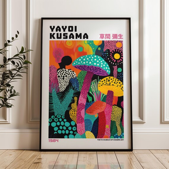 Yayoi Kusama Print Modern Art Livingroom Exhibition Poster Japandi Maximalist Wall