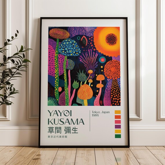 Yayoi Kusama Print Modern Art Exhibition Poster Maximalist Wall Japandi Livingroom