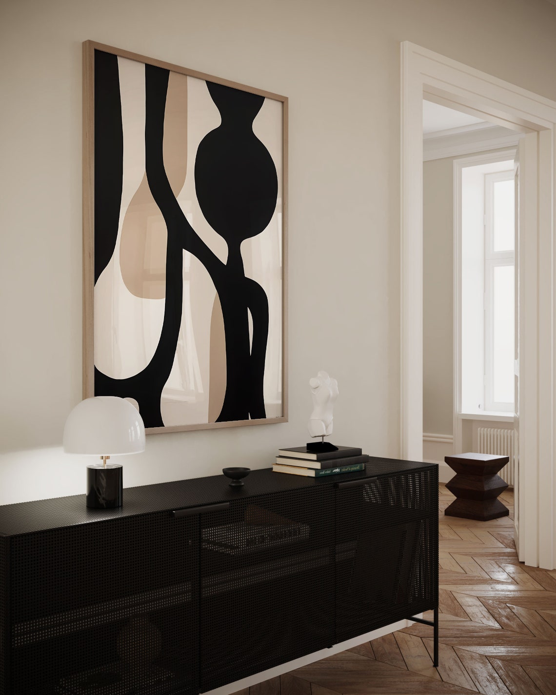 Black Beige Japandi Abstract Figure Shapes Bold Modern Art Poster - Image 2