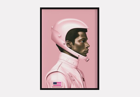 Astronaut in Pink Space Suit Profile Portrait Minimalist Poster