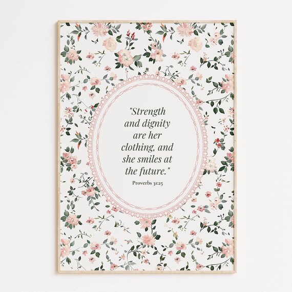 Proverbs 31 Floral Print Christian Scripture Wall Art