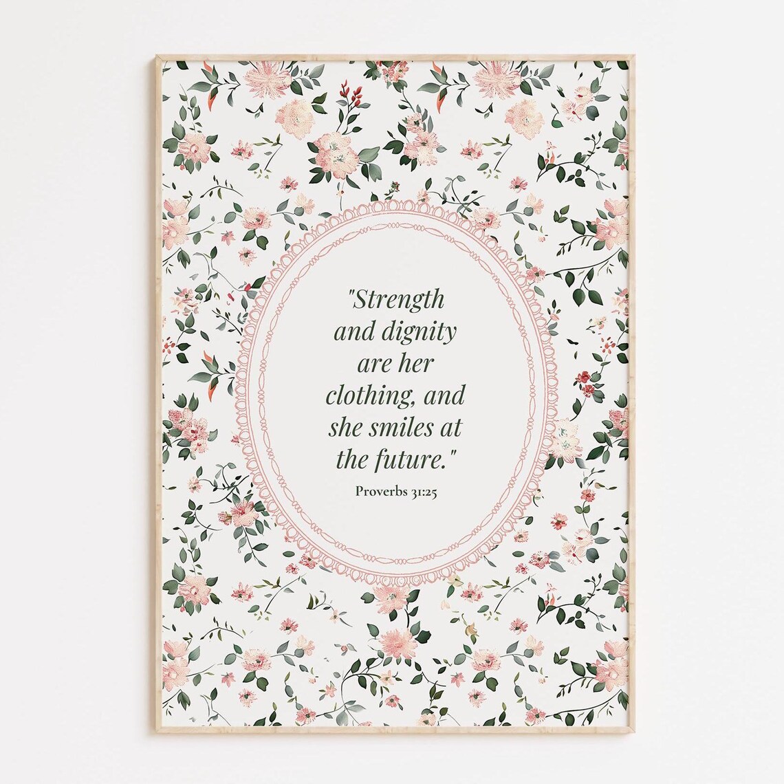 Proverbs 31 Floral Print Christian Scripture Wall Art