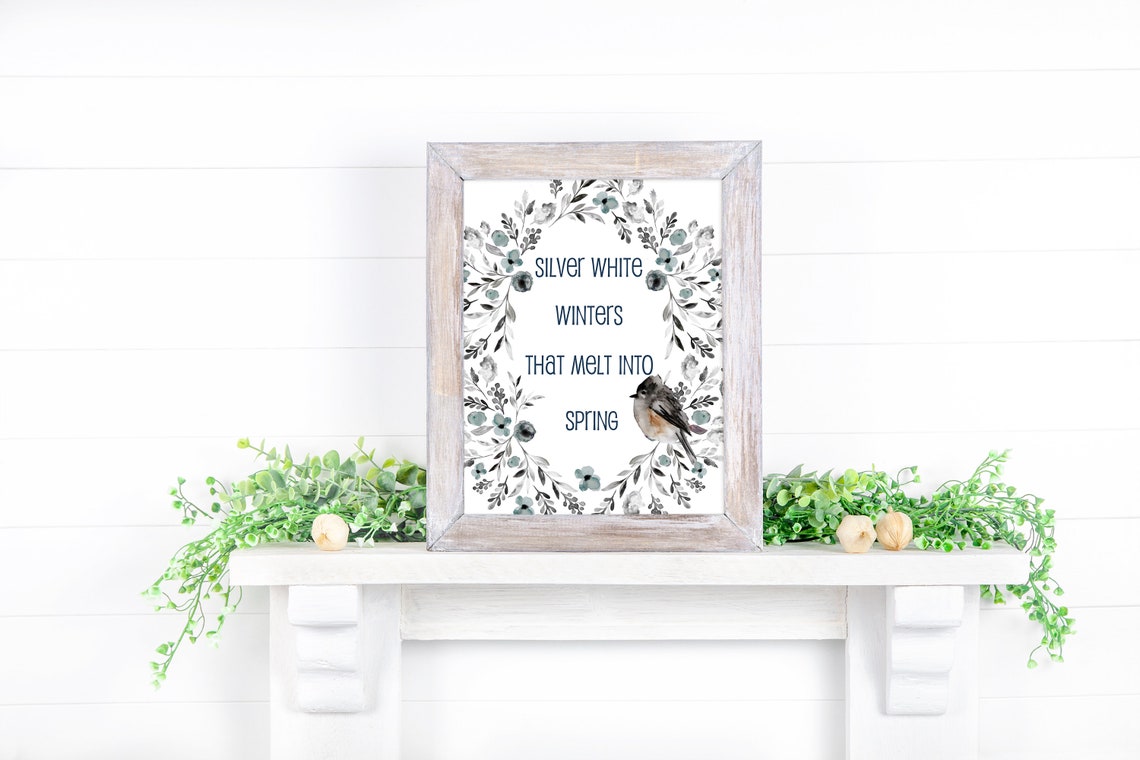 Silver White Winters That Melt Into Spring Chickadee Wreath Poster - Image 2