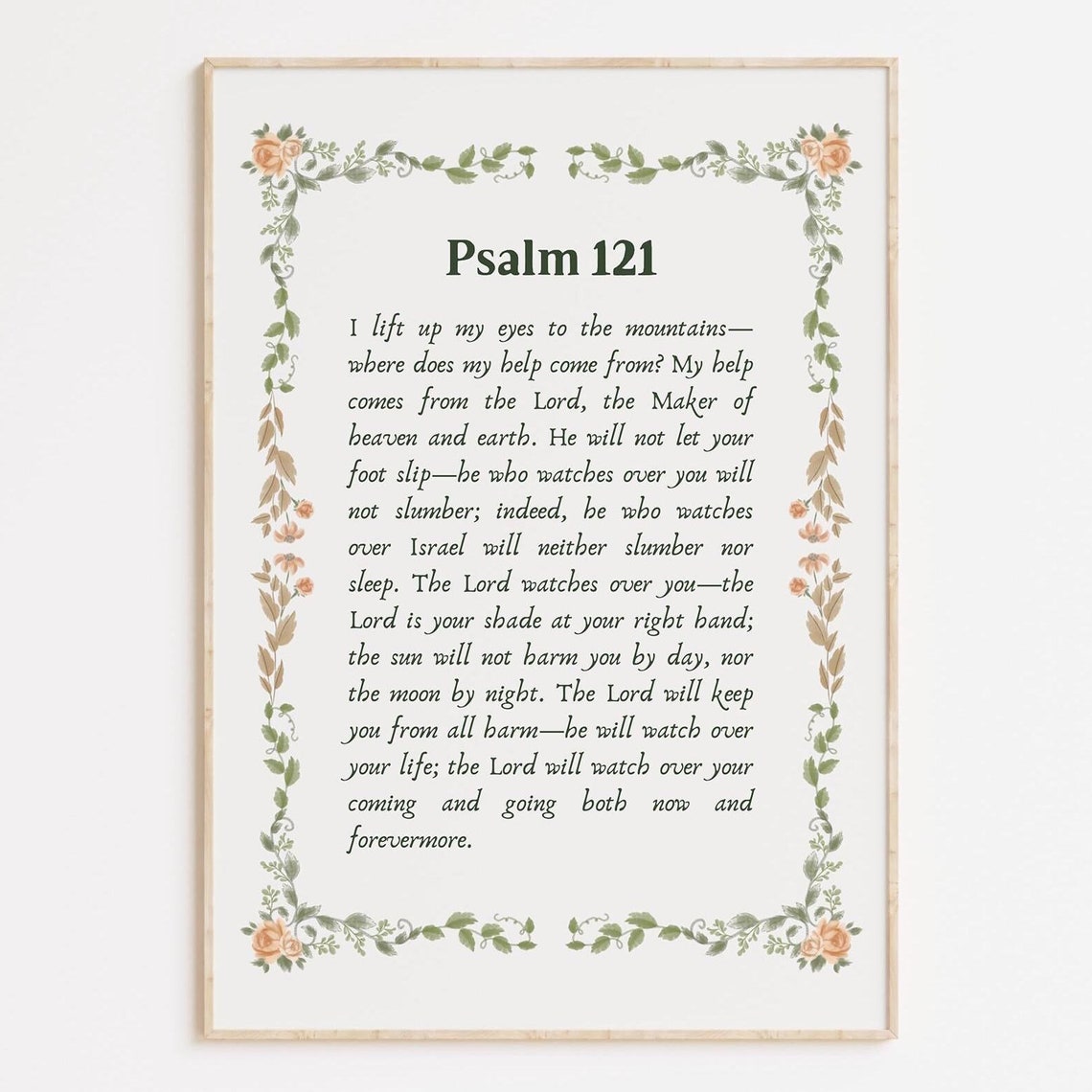 Psalm 121 Full Text Scripture Floral Border Christian Poster