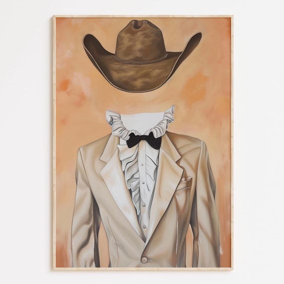 Faceless Cowgirl Art Print Eclectic Western Decor
