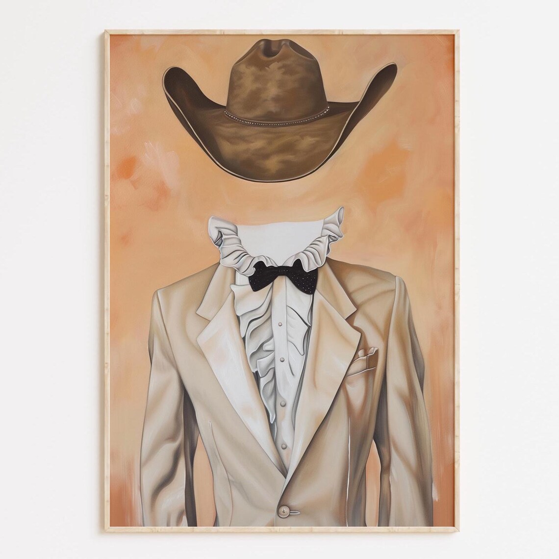 Faceless Cowboy in Suit and Hat Surreal Western Eclectic Art Print