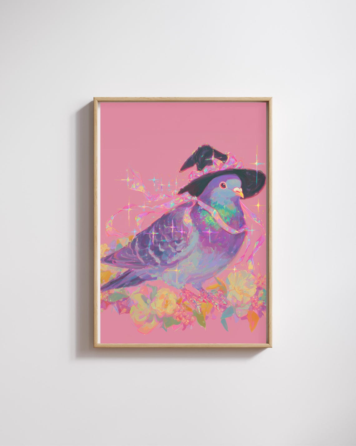 Witch Pigeon Wall Artmagical Halloween Home Decorcute Magical Art Fantasy Animal Print Gift