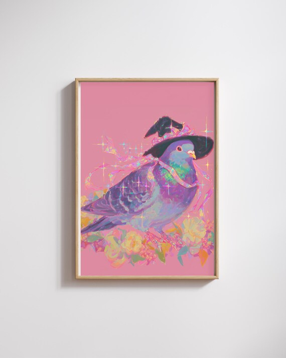 Witch Pigeon Wall Artmagical Halloween Home Decorcute Magical Art Fantasy Animal Print Gift