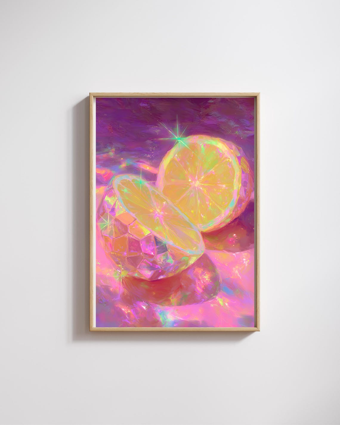 Disco Ball Lemon Slices Iridescent Citrus Kitchen Art Poster