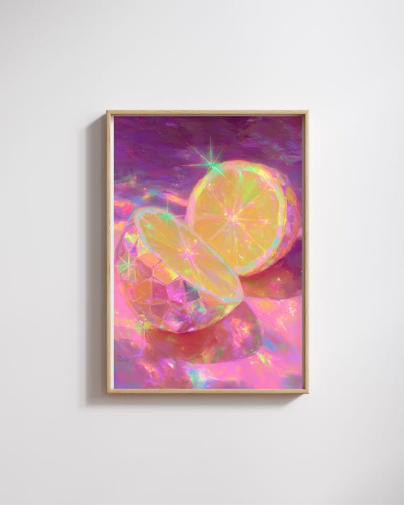 Disco Lemon Wall Artcitrus Poster For Kitchen Decorfun Retro Art Giftfruit Gift Or Bar