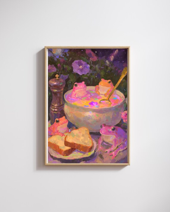 Frog Kitchen Poster Soup Posterfunny Wall Art Surreal Food Decor Cute Pet Lover Gift