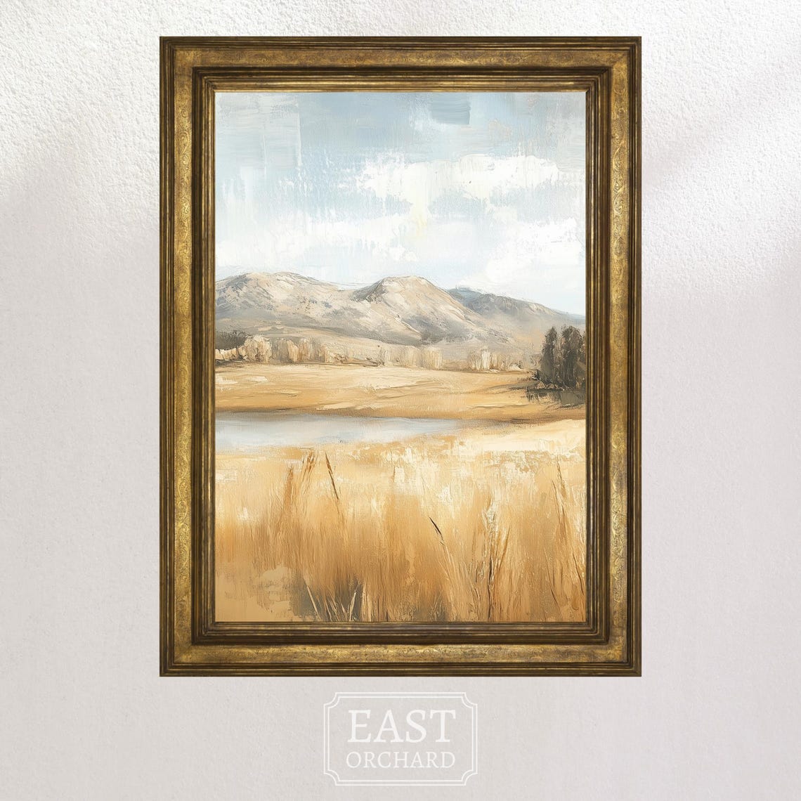 Neutral Mountain Meadow Lake Soft Beige Minimalist Landscape Poster - Image 3