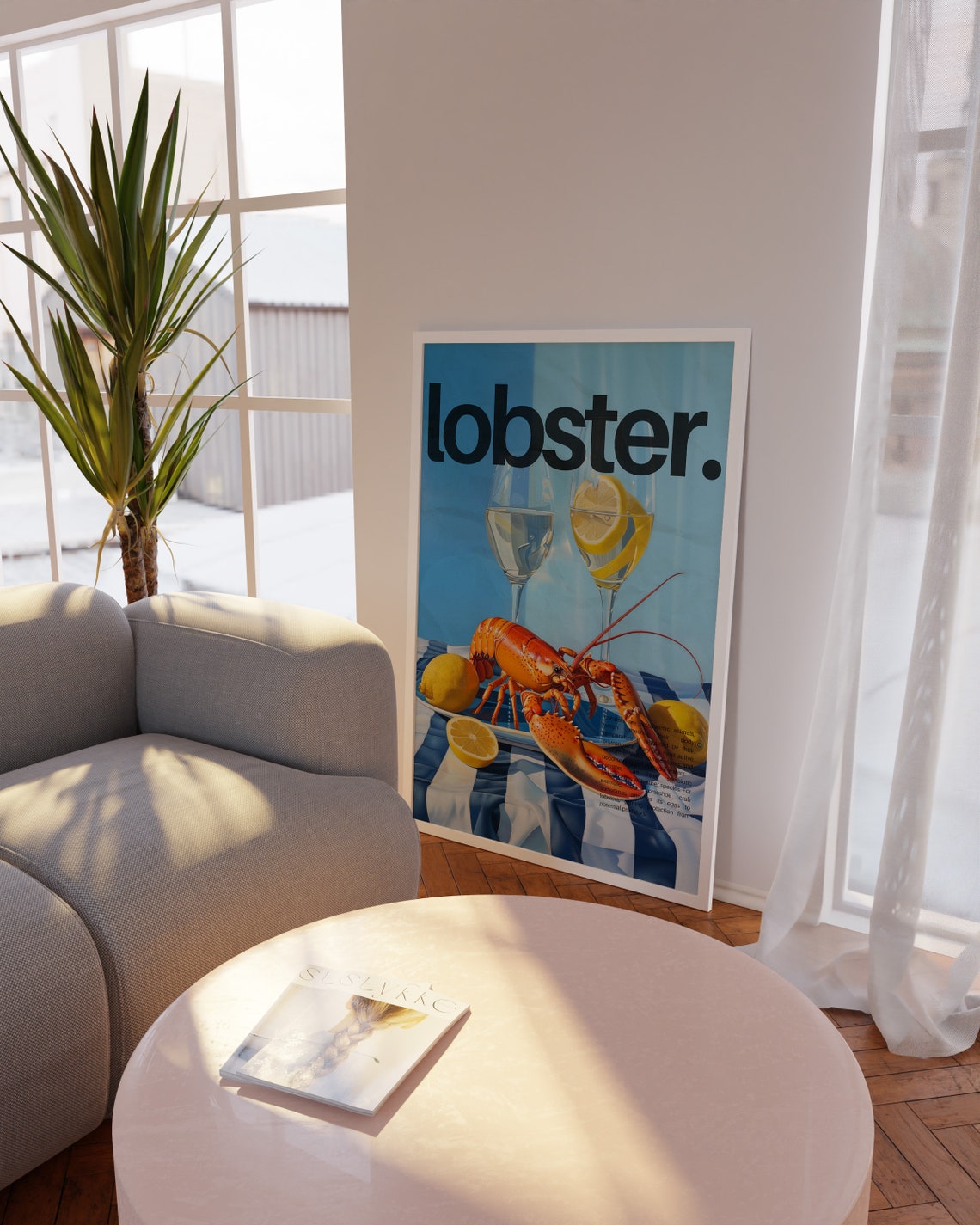 Lobster Kitchen Poster with Fresh Lobster Lemon and Wine Glasses - Image 2