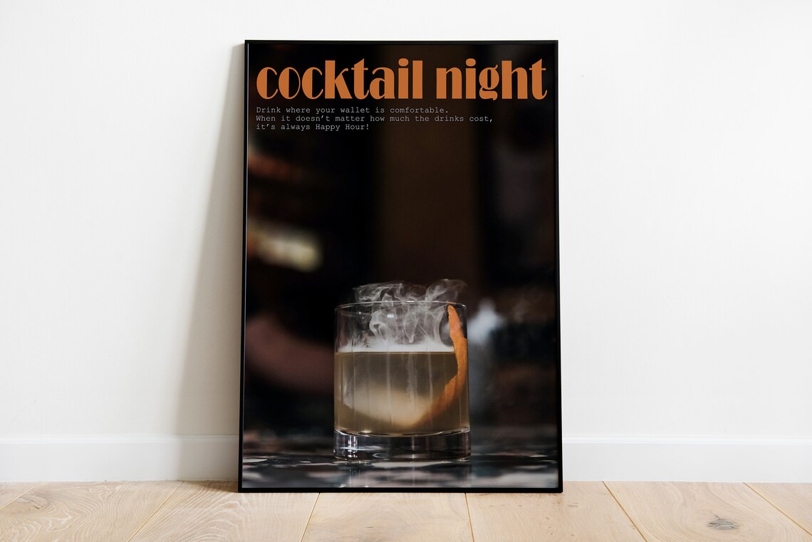 Cocktail Night Smoky Old Fashioned Poster for the Home Bar and Lounge - Image 3