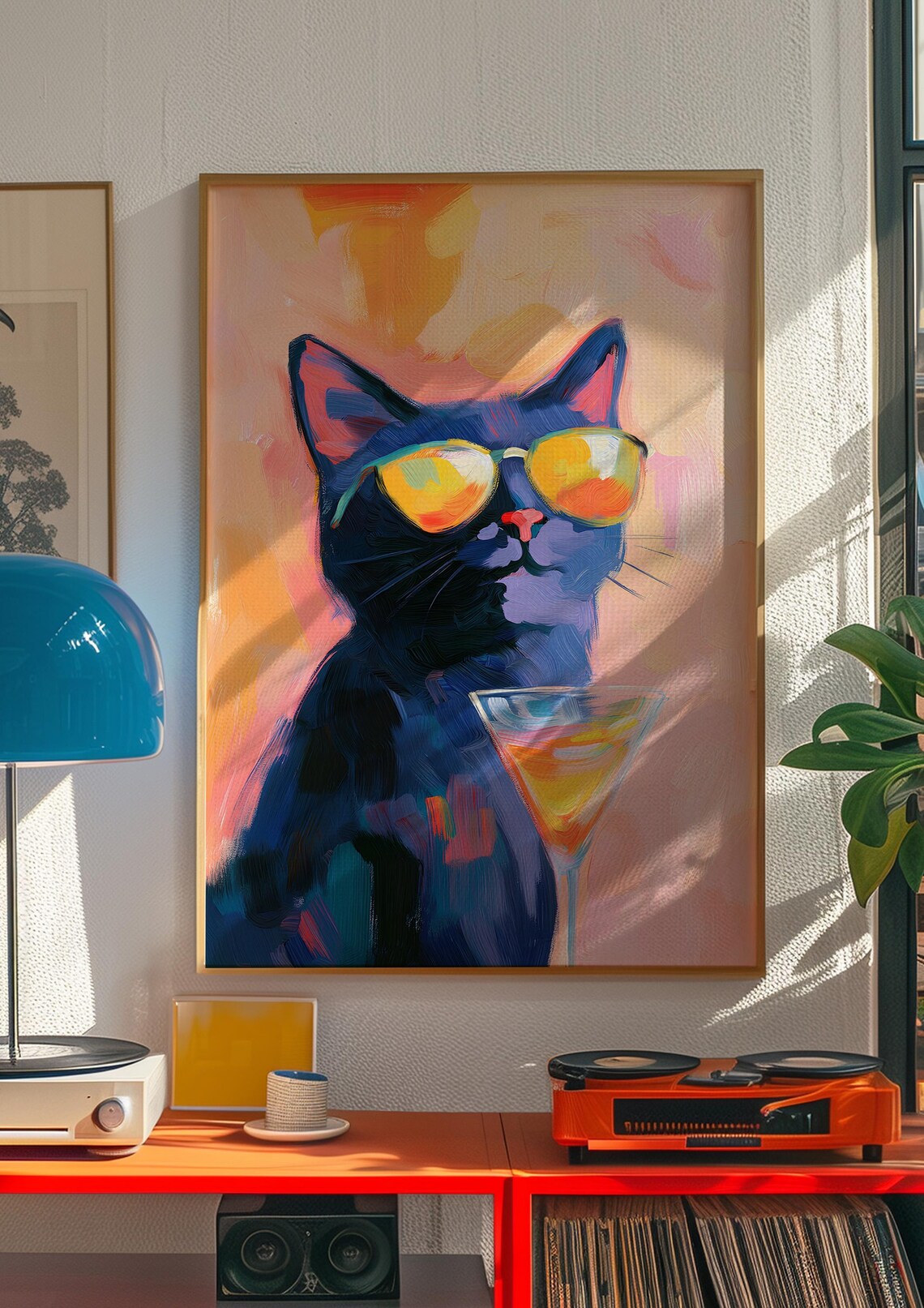 Cool Black Cat in Sunglasses Holding a Martini Cocktail Poster - Image 3