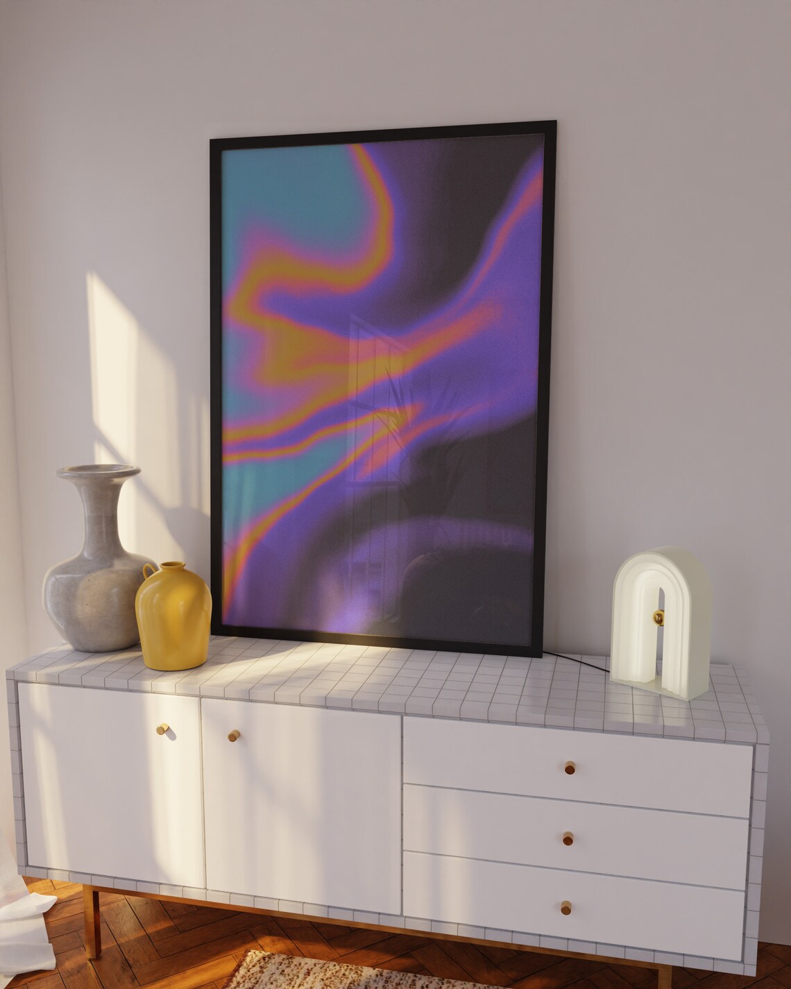 Electric Blue Purple and Orange Liquid Gradient Abstract Poster - Image 2