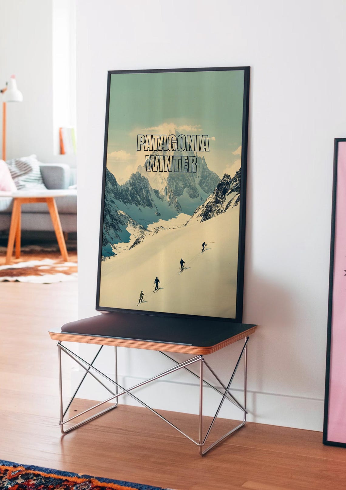 Patagonia Winter Snowy Mountain Poster with Skiers and Peaks - Image 4