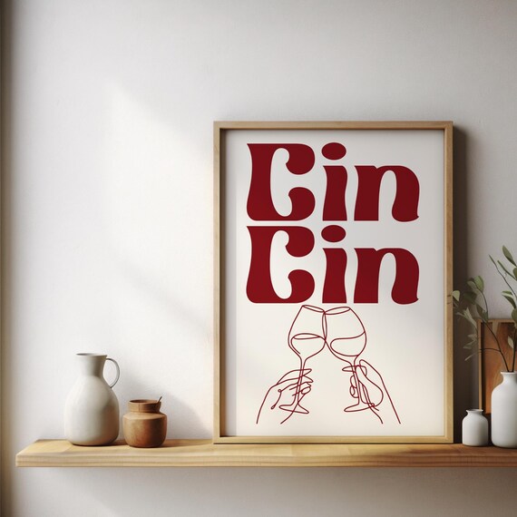 Cin Cin, Minimalist Wine Toast Poster