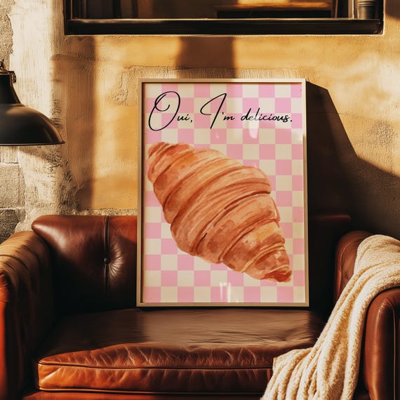 Croissant Retro Wall Art, Quirky French Pastry Poster