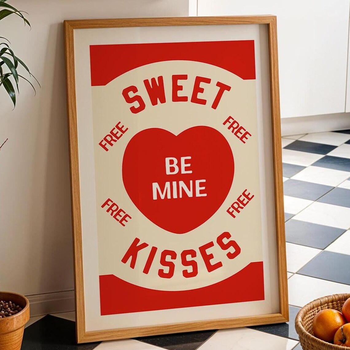 Sweet Kisses Be Mine Vintage Valentine Candy Label Wall Art Poster