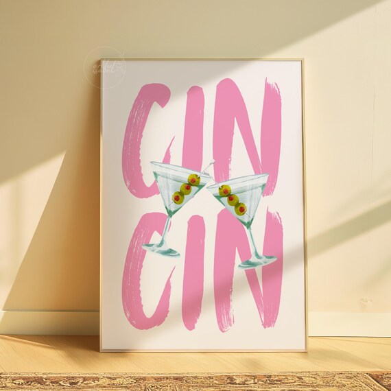 Cin Cin Pink Martini Glasses Olive Cocktail Cheers Art Poster