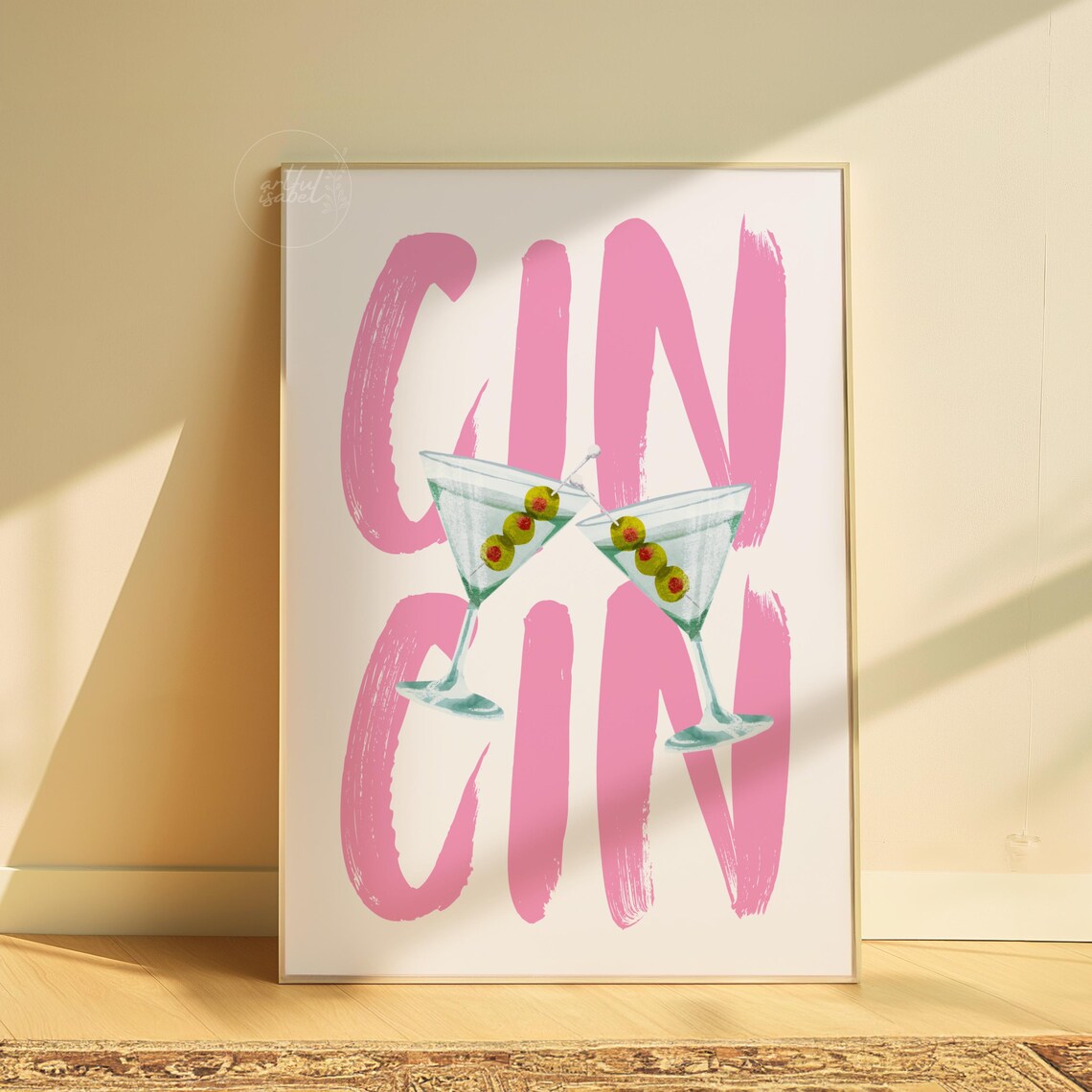 Cin Cin Pink Martini Glasses Olive Cocktail Cheers Art Poster