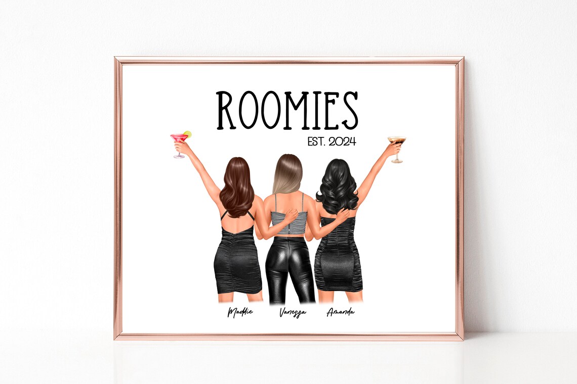 Three Roomies Cocktail Night Celebration Custom Portrait Poster