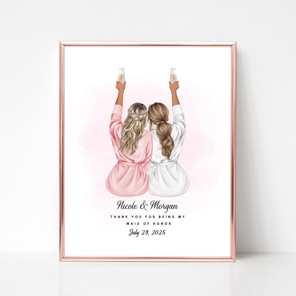 Bride And Maid Of Honor Drawing Bridesmaid Painting Maid Of Honor Illustration Wedding Favor Personalized Maid Of Honor Picture