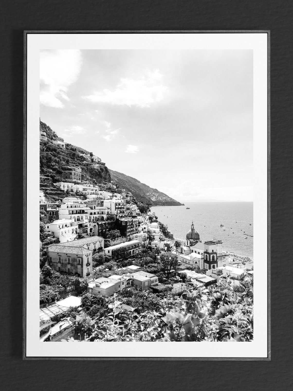 Positano Amalfi Coast Cliffside Town Black And White Photo Poster - Image 5