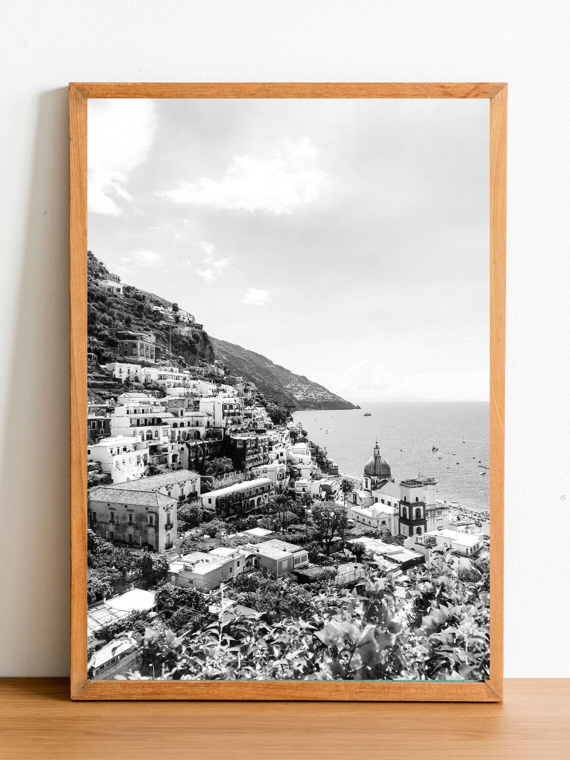 Positano Amalfi Coast Cliffside Town Black And White Photo Poster - Image 2