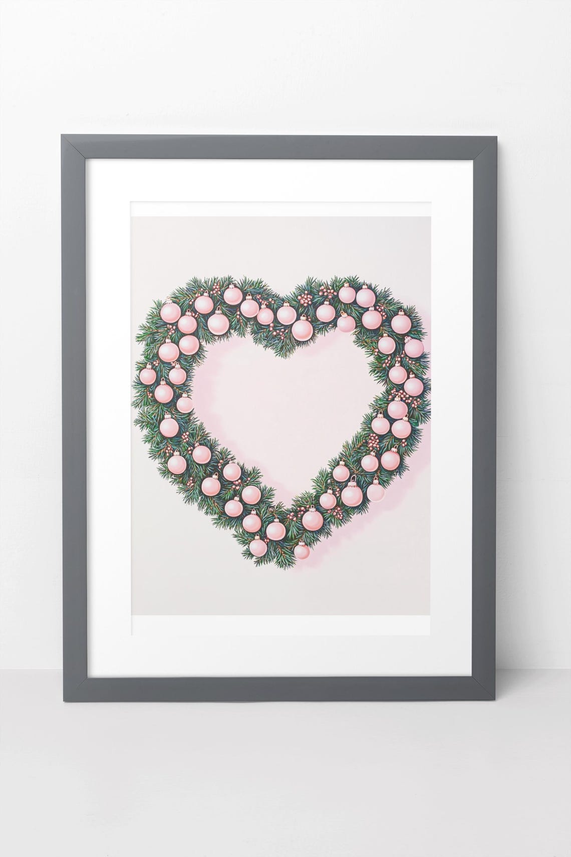 Blush Pink Bauble Heart Wreath On Soft Pink Christmas Holiday Poster - Image 2