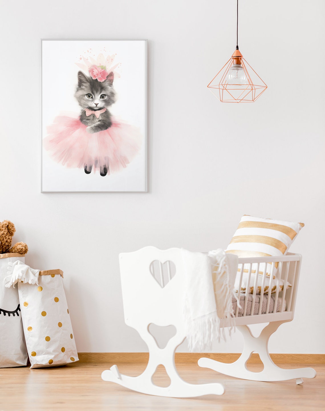 Fluffy Gray Kitten Ballerina in Pink Tutu and Rose Crown Poster - Image 3