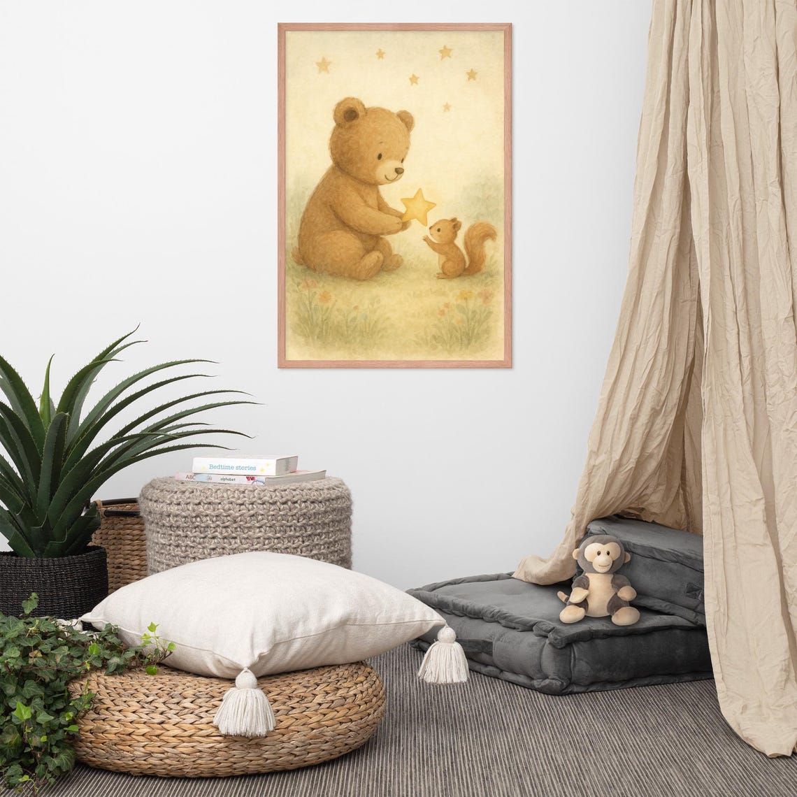 Teddy Bear and Squirrel, Baby Nursery Decor Art Print - Image 3