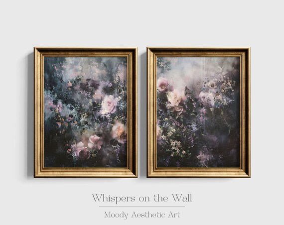 Gothic Abstract Floral Wall Art Set Wildflower Landscape Painting Watercolor Spring Wall Art Moody Print Floral Wall Art