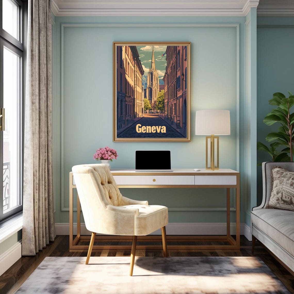 Explore The Serene Charm Of Geneva A Picturesque Street Scene With Classic And Modern Architecture - Image 2