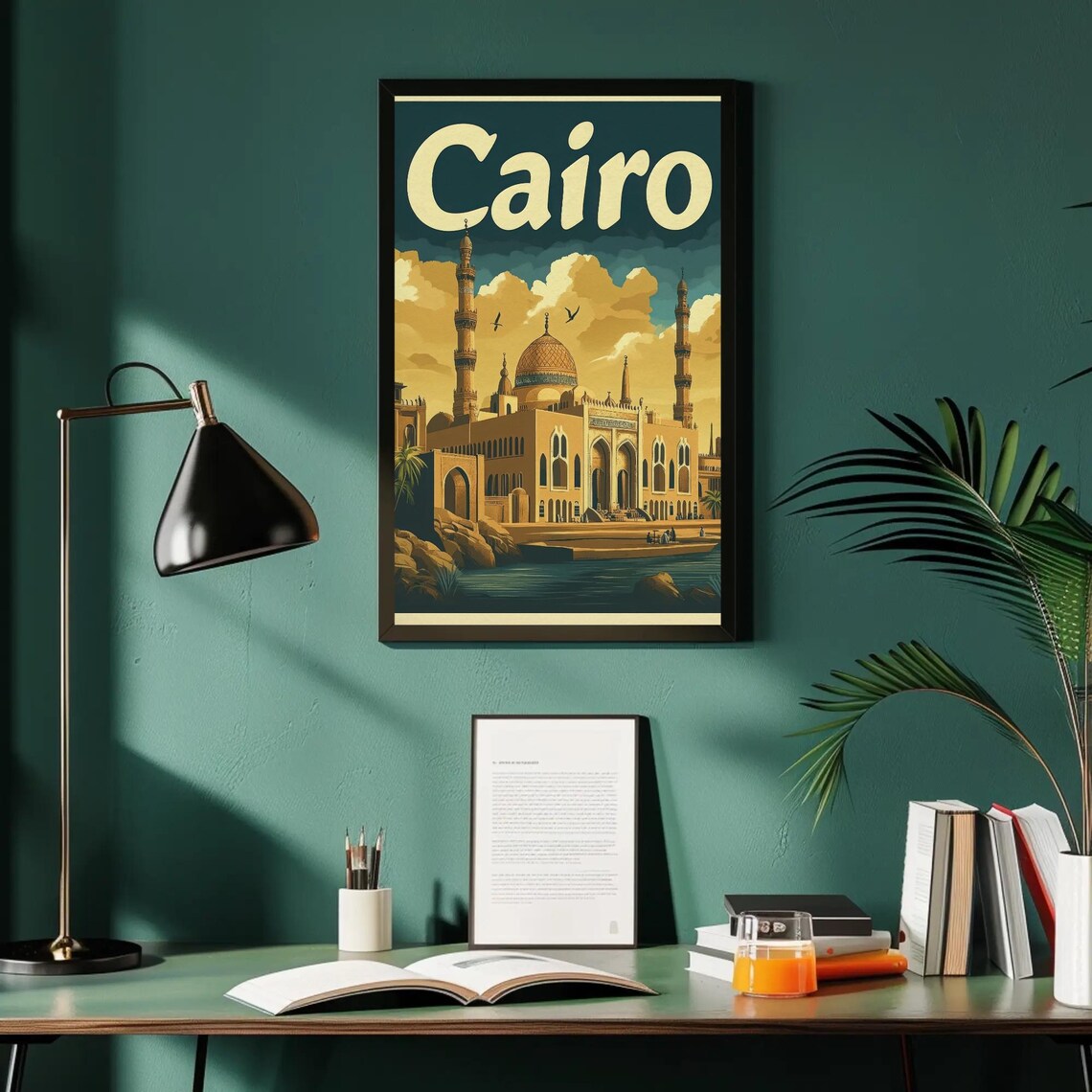 Cairo Egypt Retro Travel Poster, Mosque Design