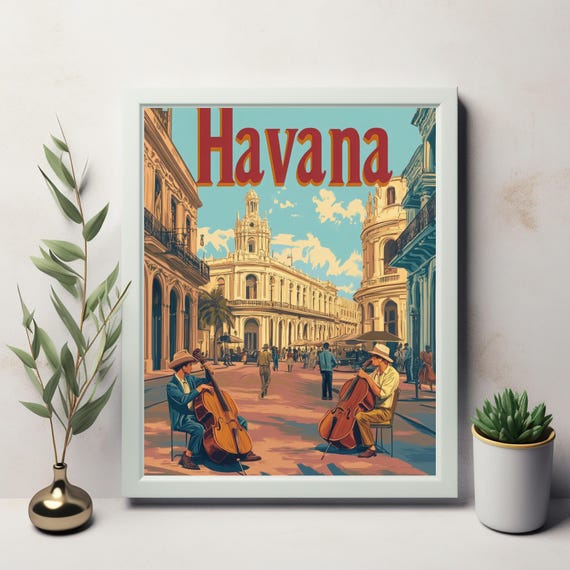 Vintage Havana Street Scene With Musicians Colorful Colonial Architecture And Cultural Richness In Art Print
