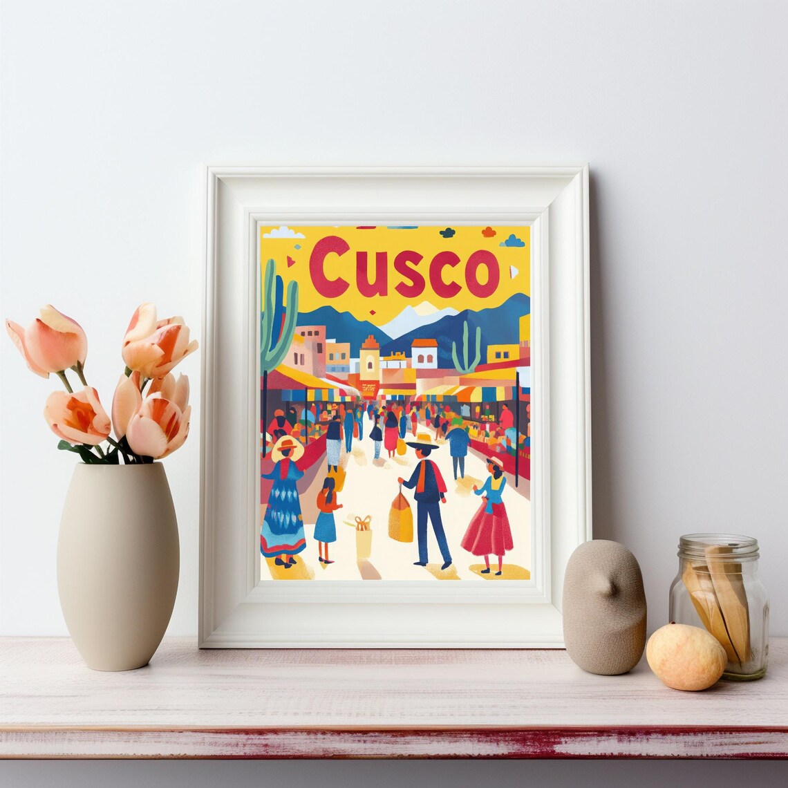 Cusco Market Scene, Peruvian Culture Travel Poster - Image 2