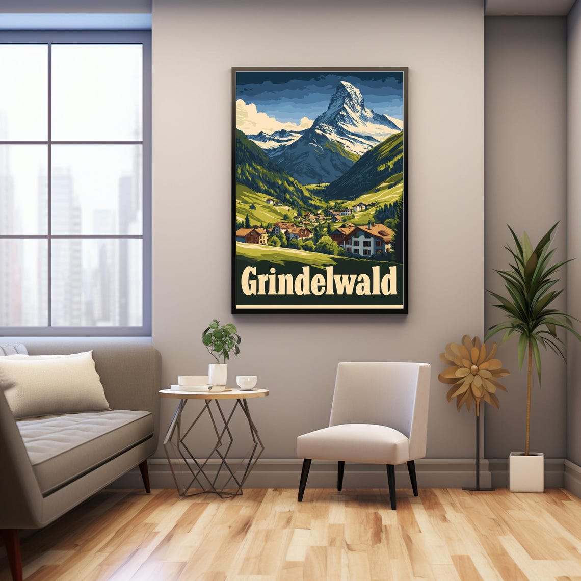 Discover The Beauty Of Grindelwald A Vintage Travel Poster Of The Swiss Alps With Scenic Chalets And Majestic Mountains - Image 3