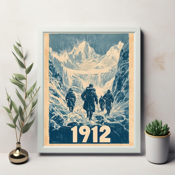 1912 Mountaineers Climbing Snowy Alpine Peaks Vintage Adventure Poster