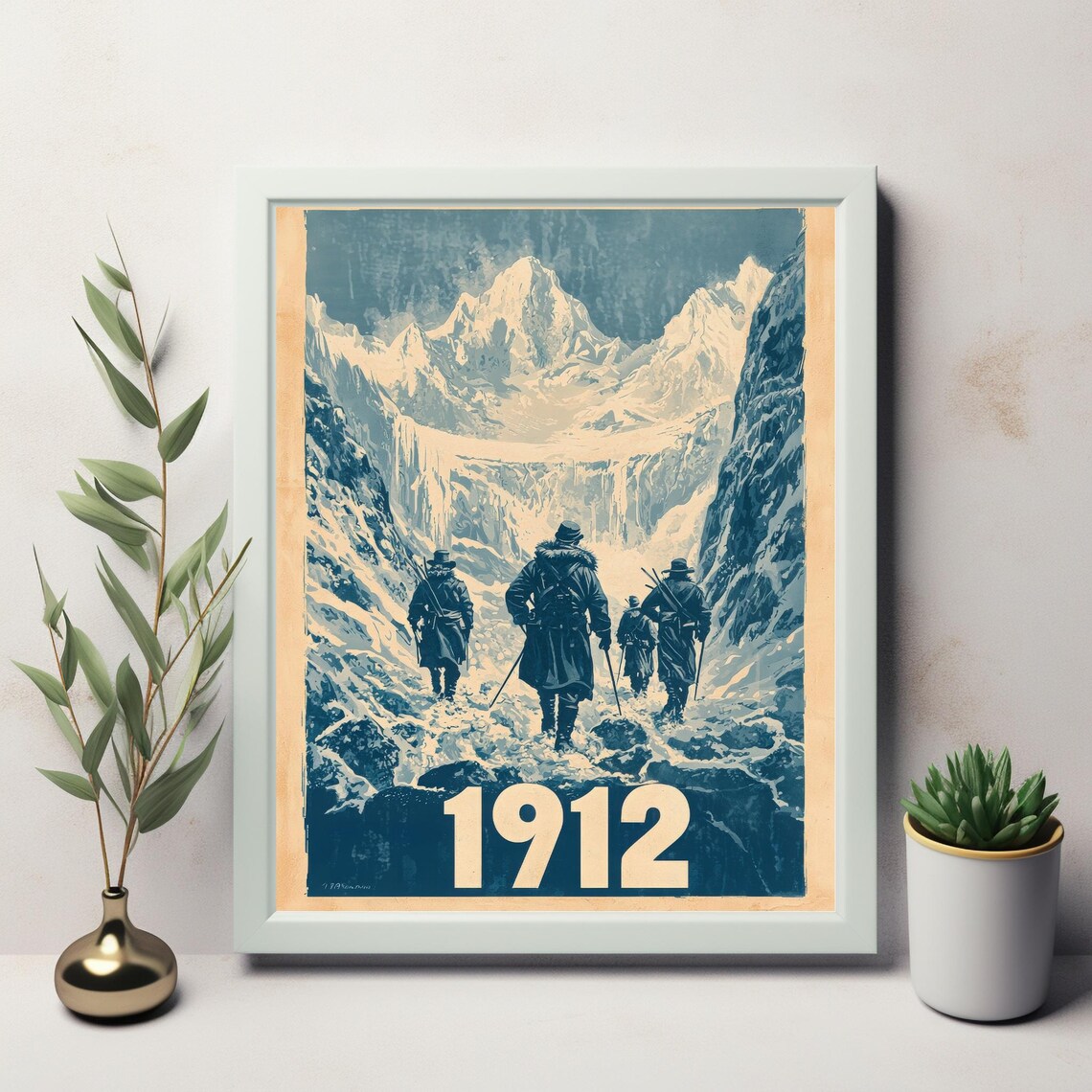 1912 Mountaineers Climbing Snowy Alpine Peaks Vintage Adventure Poster