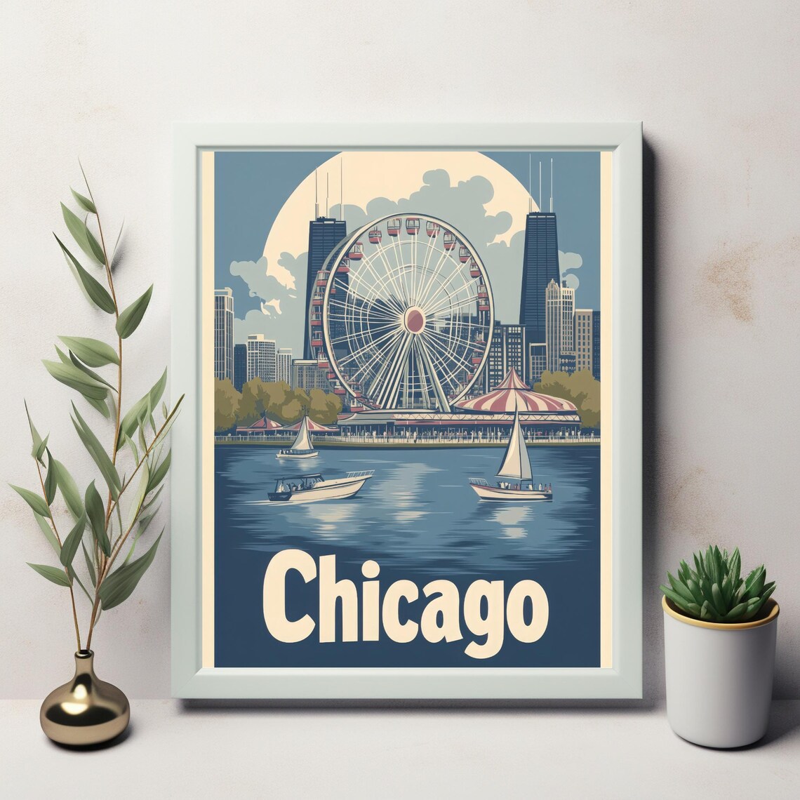 Chicago's Charm Vintage Inspired Ferris Wheel Skyline Art Print - Image 3
