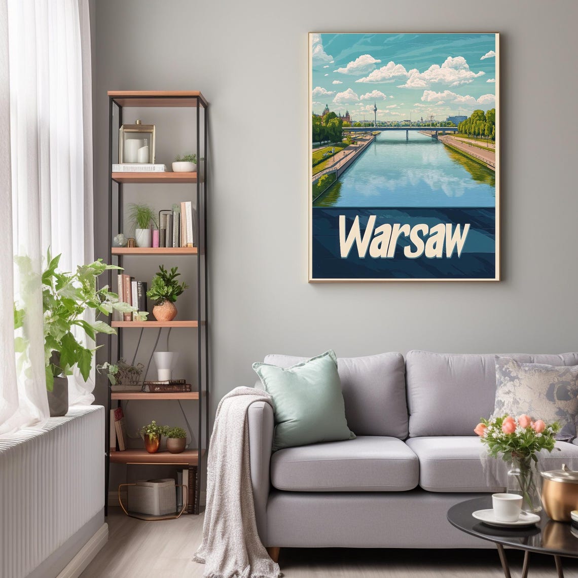 Warsaw A Scenic View Of The Vibrant City With Lush Riverbanks And Mix Of Architecture Vintage Travel Poster Style - Image 3