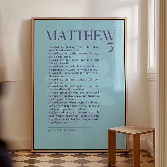 Matthew 5 Scripture Print Baby Blue Christian Wall Art