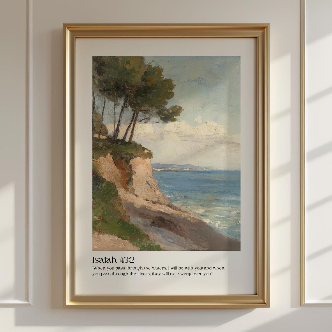 Isaiah 43:2 Coastal Cliff Scripture Landscape Christian Faith Poster
