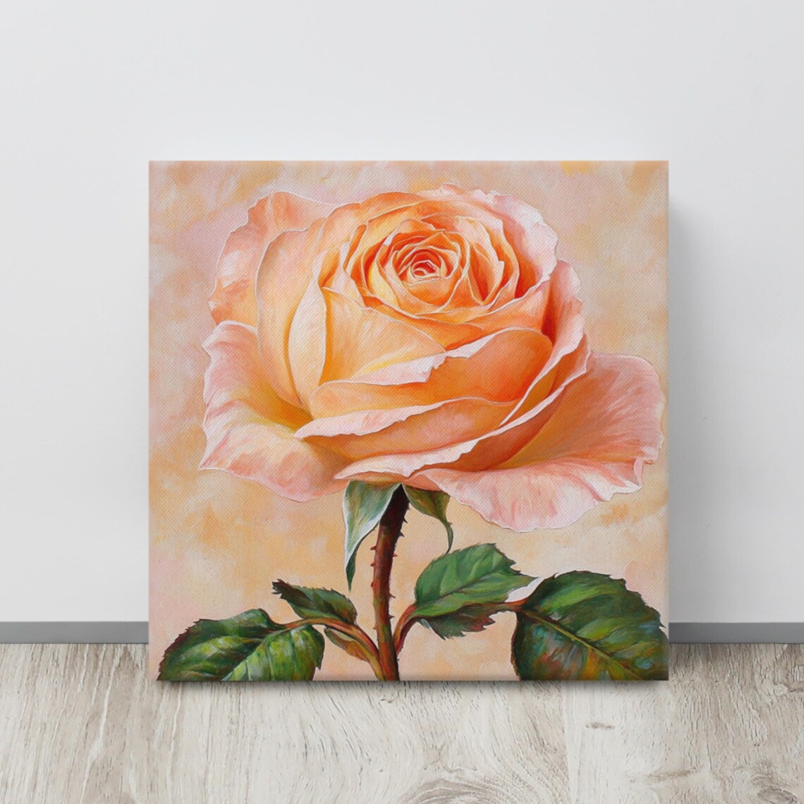 Peach Orange Rose Full Bloom Realistic Floral Oil Painting Poster