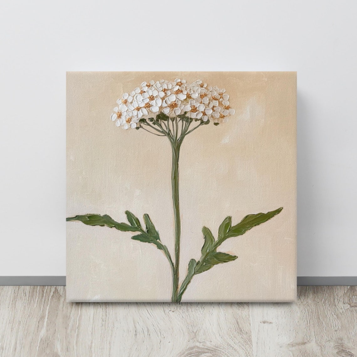 Yarrow Flower Painting Print Wall Art Flower Art Print Yarrow Plant Art Beige Wall Art Living Room Wall Art
