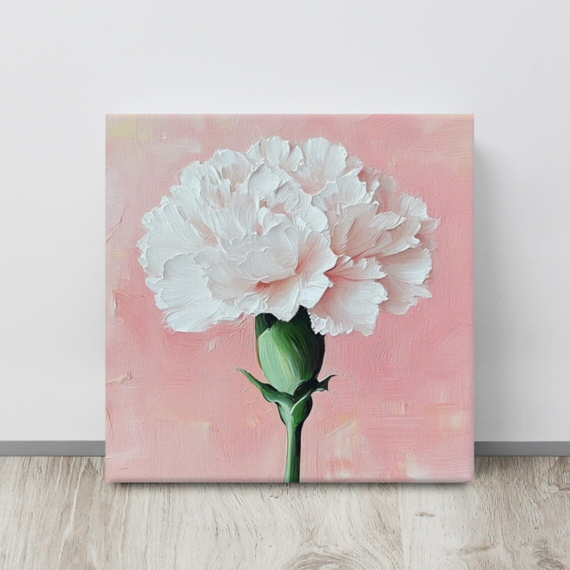 Blush Pink Carnation Single Bloom Impasto Oil Painting Poster
