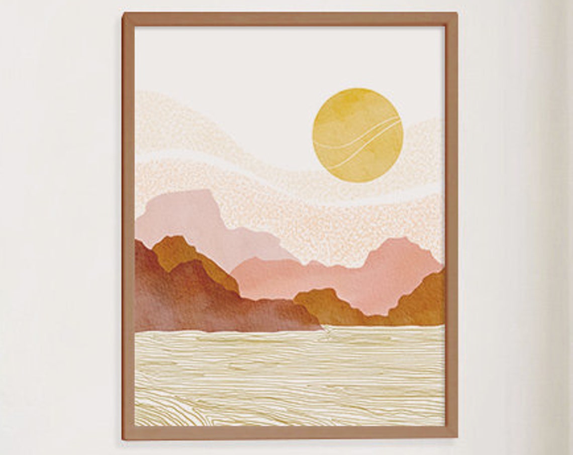 Terracotta Desert Mountain Landscape Golden Sun Warm Wall Poster