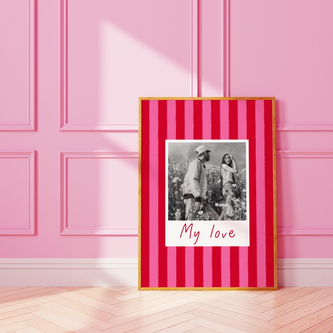 Red Striped Scrapbook Couple Photo My Love Customizable Poster